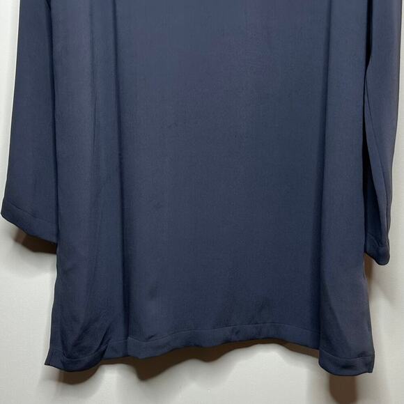 Eileen Fisher 100% Silk Gray Tunic Shirt Size M Mandarin Collar Knot Buttons - Picture 9 of 10